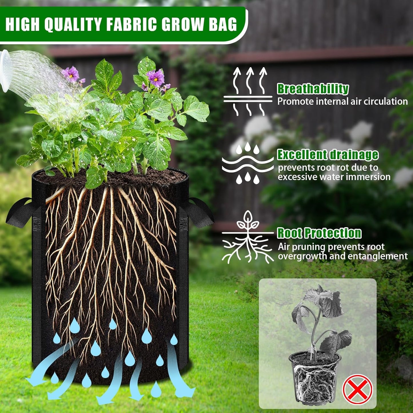 MJZ 5 Pack 11 Gallon Potato Grow Bags with Harvest Observation Windows, 380G Thickened Potato Bags for Growing Potatoes, Heavy Duty Nonwoven Fabric Garden Growing Containers to Grow Vegetable Tomatoes