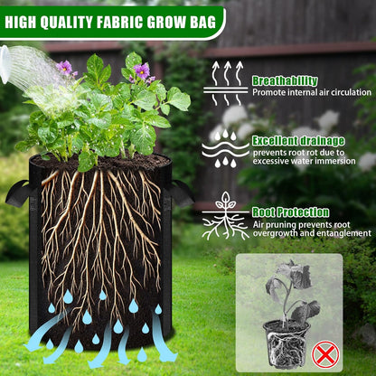 MJZ 3 Pack 15 Gallon Potato Grow Bags with Harvest Observation Windows, 380G Thickened Potato Bags for Growing Potatoes, Heavy Duty Nonwoven Fabric Garden Growing Containers to Grow Vegetable Tomatoes
