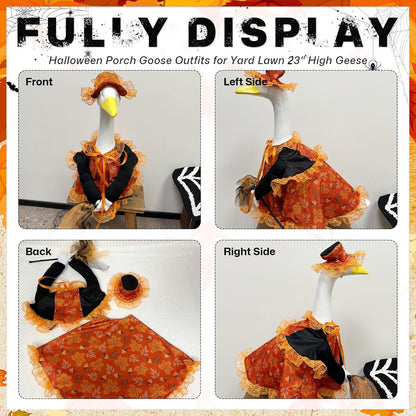 Fall Porch Goose Outfit Set for 23'' Plastic Statue Lawn Porch Goose Clothes with Autumn Maple Leaf Skirt Hat Broom Costume for Indoor Outdoor Patio Yard Lawn Art Decor