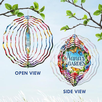 FLAGWIX Christmas Garden Gifts for Grandma - Nana's Garden 3D Stainless Steel Metal Wind Spinners 12 in - Gardening Grandma Christmas Birthday Gifts for Women Nana Gigi, Grandmother Gift Ideas