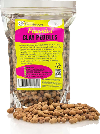 Gardenera Expanded Clay Pebbles for Plants – 4mm-16mm LECA Balls | 100% Natural Hydroton Clay for Drainage, Hydroponics, Aquaponics, Terrariums, Orchids & Indoor Plant Growing Medium - 1 Quart