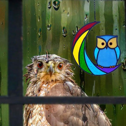 Stained Glass Owl Suncatcher Window Hanging Ornament, Stained Glass Birds Suncatcher for Window Decor,Owl Gifts for Women, Mom