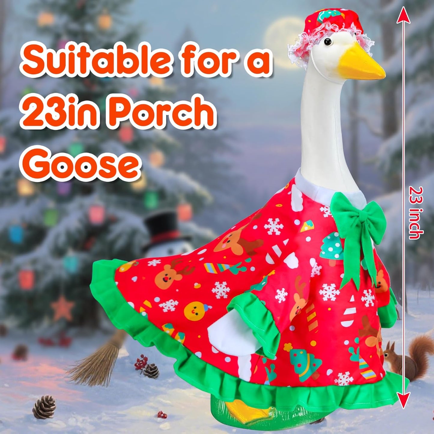 Christmas Goose Outfit for Porch Goose 23" Cement Statue Clothing- Christmas Outdoor Decoration for Patio Yard Lawn