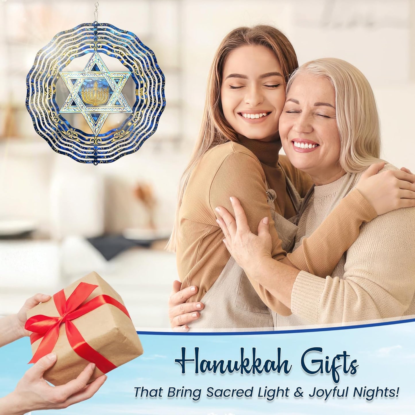 FLAGWIX Christmas Hanukkah Gifts for Women Men - Star of David 3D Stainless Steel Wind Spinners Outdoor 12in- Christmas Hanukkah Decorations, Hanging Wind Spinners Garden Decor, Religious Jewish Gifts