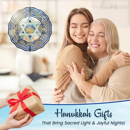 FLAGWIX Christmas Hanukkah Gifts for Women Men - Star of David 3D Stainless Steel Wind Spinners Outdoor 12in- Christmas Hanukkah Decorations, Hanging Wind Spinners Garden Decor, Religious Jewish Gifts