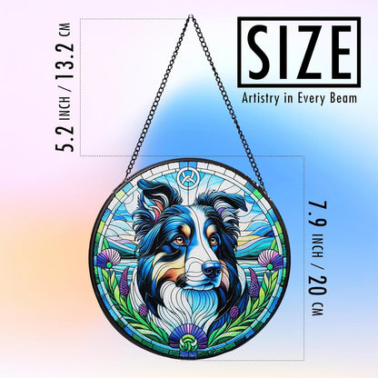 Stained Glass Dog Memorial Suncatcher,Border Collie Window Hanging,Sympathy Gifts for Pet Loss,7.9 inch/20 cm Home and Garden Decor for Dog Lovers (Border Collie)