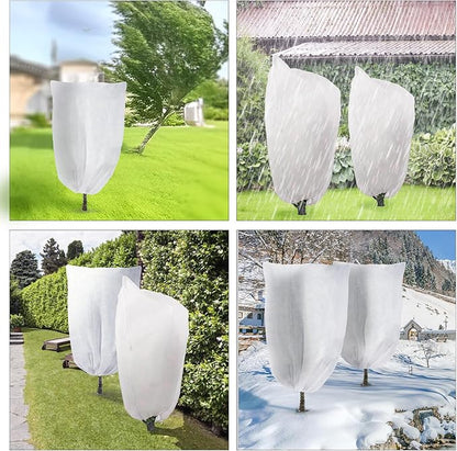 4 Pack Winter Plant Covers Freeze Protection, Frost Covers with Zipper Drawstring, Warm Plant Protection Cover Bags, Outdoor Winter Frost Cold Weather Shrubs Trees Jacket Covers (31.5" x 47.3",White)