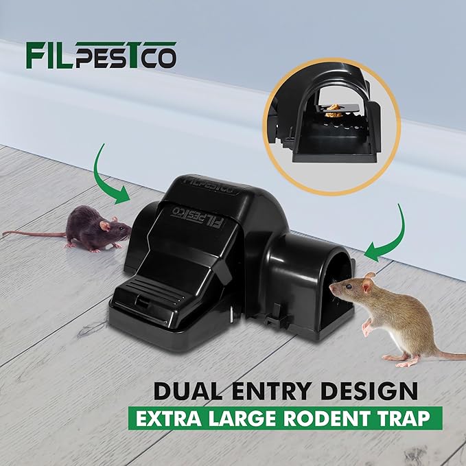 Set of 3 Professional Grade Extra Large Tunnel Rat Snap Traps, Mouse Trap, Reusable Trap, Heavy Duty for Indoor and Outdoor Pest Control Rodent Solutions
