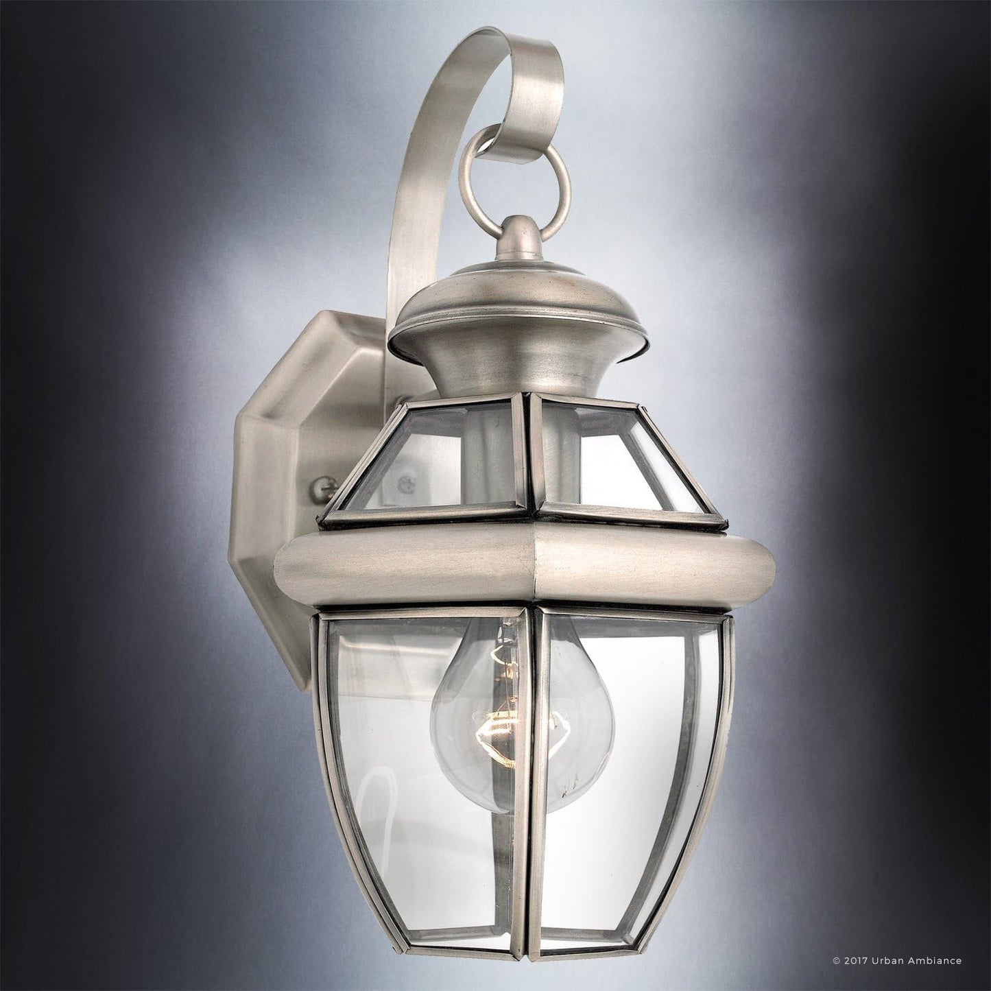 Urban Ambiance Luxury Colonial Outdoor Wall Light, Small Size: 11.5" H x 7" W, with Tudor Style Elements, Versatile Design, Classy Aged Silver Finish and Beveled Glass, UQL1141