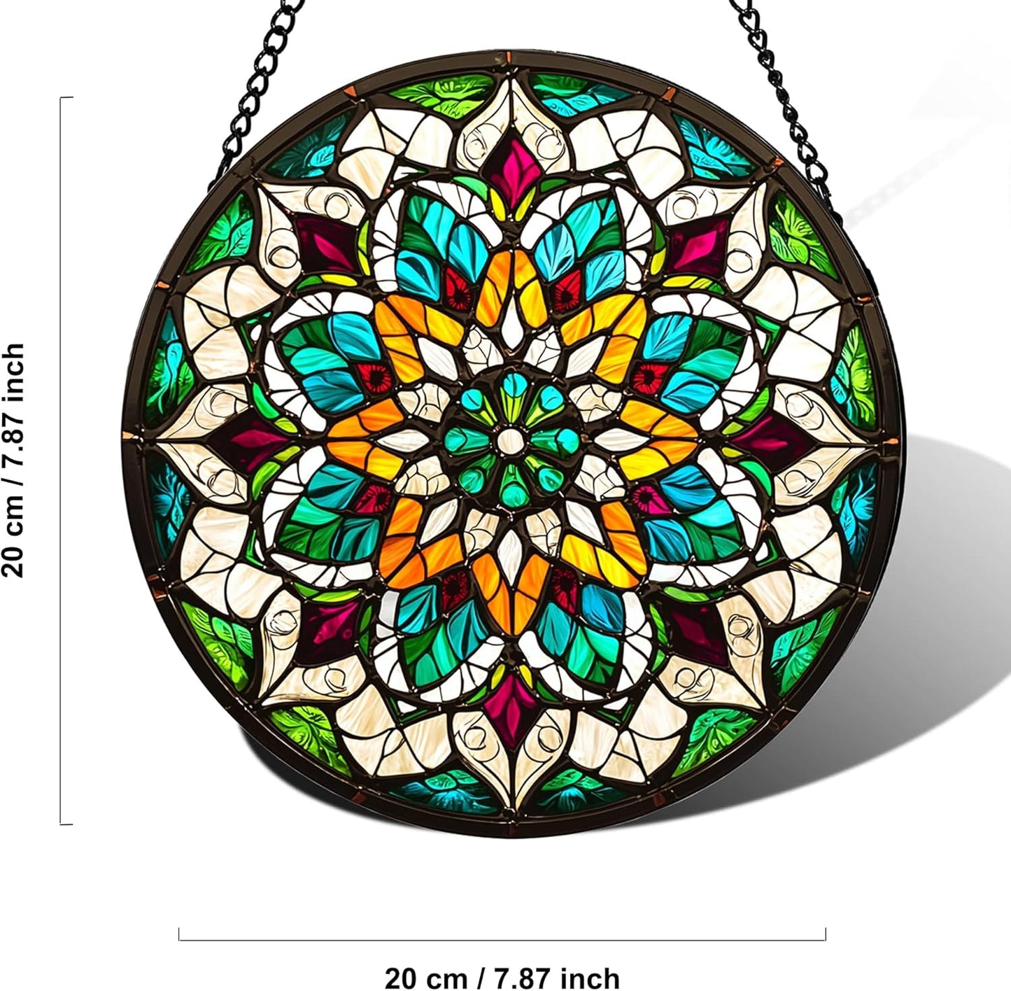 Bohemian Mandala Stained Glass Window Hanging Sun Catcher Indoor Outdoor Home Garden Panel Hangings Gift for Kits Adults (Green)