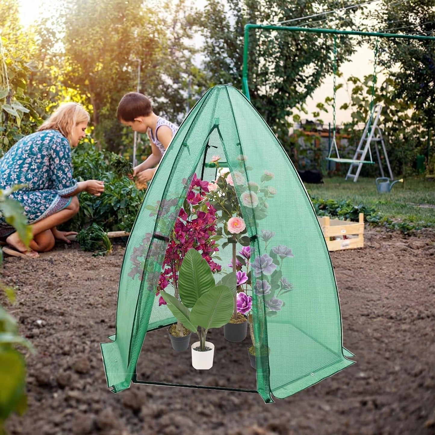 Greenhouse for Outsides, 54”x 54”x 71” Heavy Duty Green House Tent with Durable PE Cover, Garden Plant Protector with Zippered Door Mesh Window for Vegetables Flowers Fruits Herbs,Green
