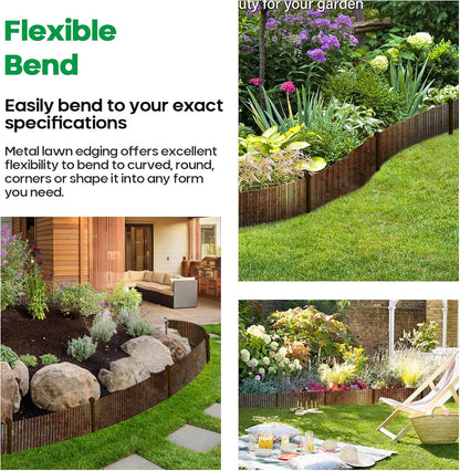 Corrugated Metal Garden Edging, Sturdy Tall Landscape Edging Borders, Perfect DIY for Flower Beds, Lawn and Pathway,Tree Surrounds,Paver Edges (Pre-Rusted, 10"×20FT)