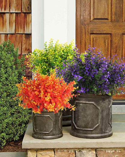 RECUTMS Artificial Fake Outdoor Plants Flowers for Spring Decoration, Faux Plastic Plants Outdoor Flower UV Resistant Realistic for Home Outside Planter Window Porch Patio Garden(Purple Eucalyptus)