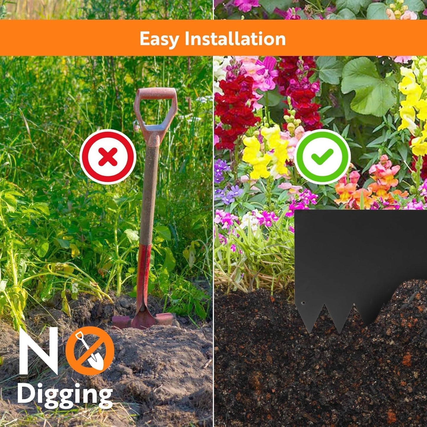 Steel Landscape Edging 40" Lx10 H,8pcs Metal Landscape Edging with 9 Stakes,27Ft Easy-to-Install Garden Edging for Flexible Bend,No-Dig Lawn Edging Border for Yard Pathway Forestry,Black