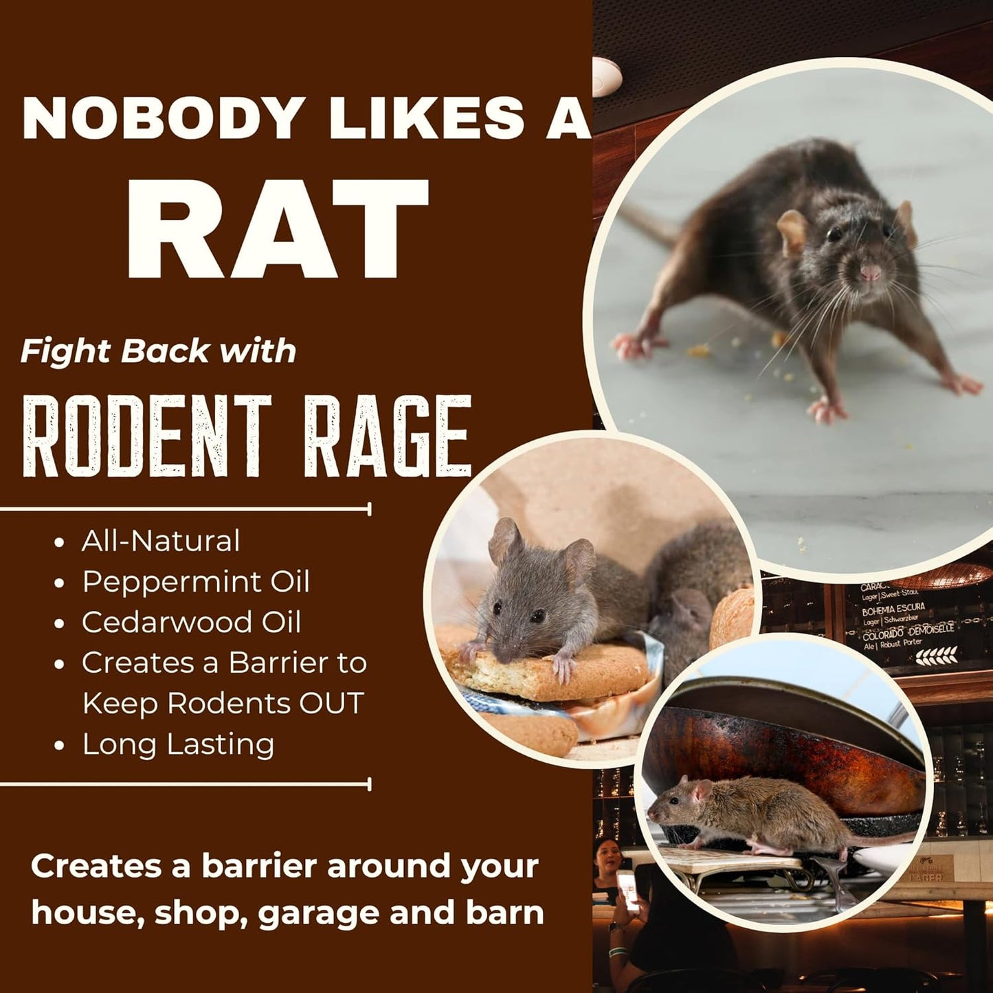 Rodent Rage Rat and Mouse Repellent; All-Natural Rodent Outdoor Barrier; Keeps Rats and Mice Out of Your Spaces