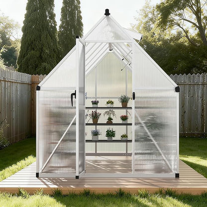 Garvee 6x11 FT Outdoor Greenhouse with Windproof Aluminum Frame, Polycarbonate Greenhouse, Lockable Door and Ajustable Roof Vent, Aluminum Walk-in Greenhouses, for Backyard, Lawn