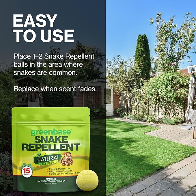 15 Pack Snake Repellent Balls for Yard – Natural Snake Away Repellent, Pet & Plant Safe, Indoor Outdoor Snake Deterrent for Lawn, Garden, Camping, Sheds, RVs, Basements – Long Lasting Protection