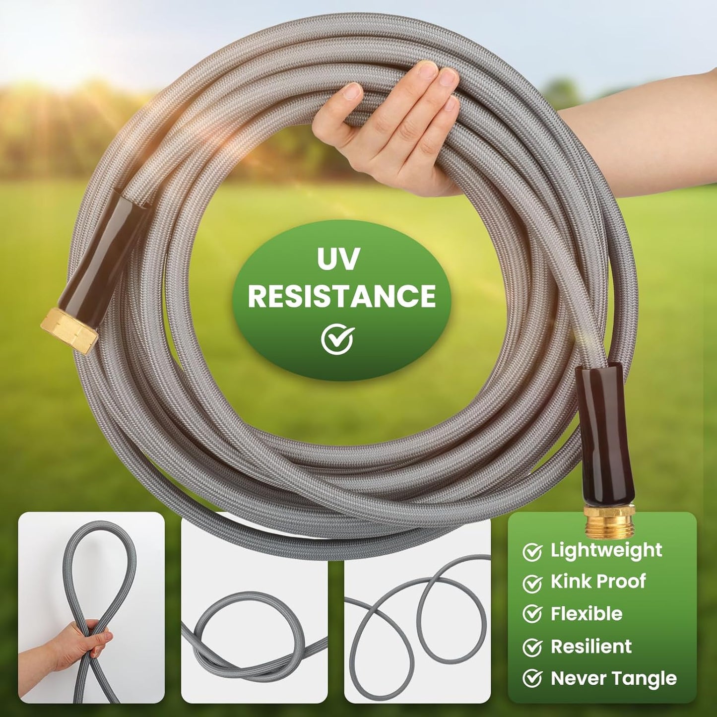 KLABB 20FT Garden Hose 5/8" with Solid Brass Connectors & 10-Function Nozzle – Lightweight Flexible PET Steel Hose, No-Kink, Rustproof & Leak-Free for Garden, Driveway, Patio & Outdoor Cleaning