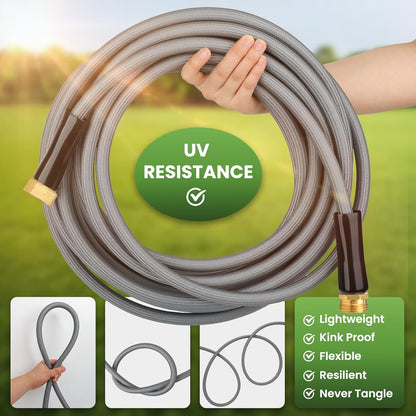 KLABB 100FT Garden Hose 5/8" with Solid Brass Connectors & 10-Function Nozzle, Lightweight Flexible PET Steel Hose with Adjustable Straps, No-Kink, Rustproof & Leak-Free for Garden & Outdoor Cleaning