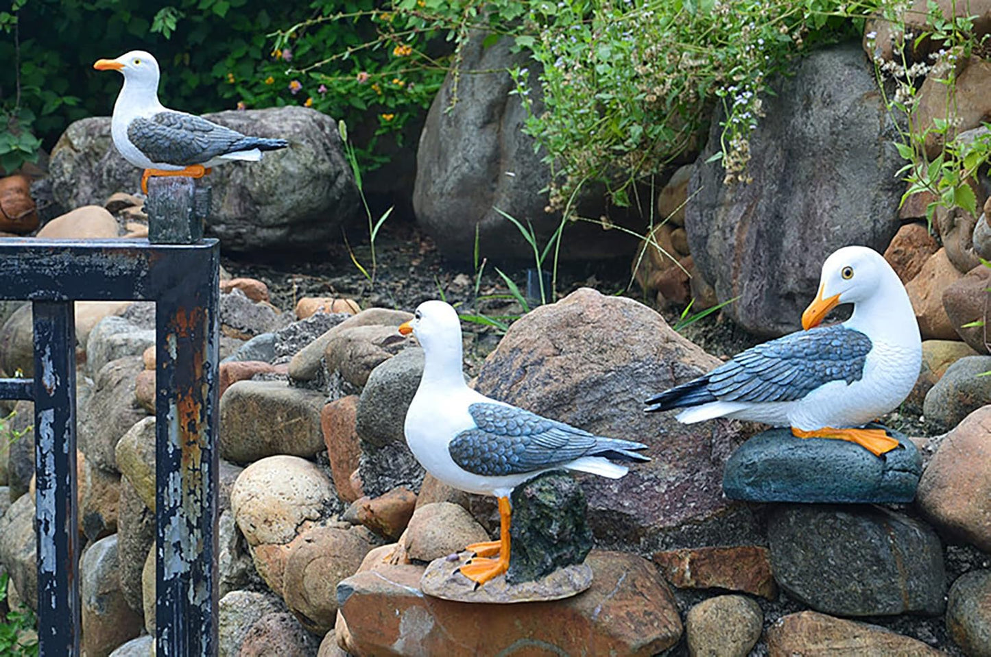 Real Seagull Outdoor Sculpture,Garden Bird Statue,Beach Statue Decor,Resin Animal Seabird Ornaments,Coastal Beach Decor,Patio Decor for Outdoor Table Decorfor Garden,Terrace,Lawn,Yard