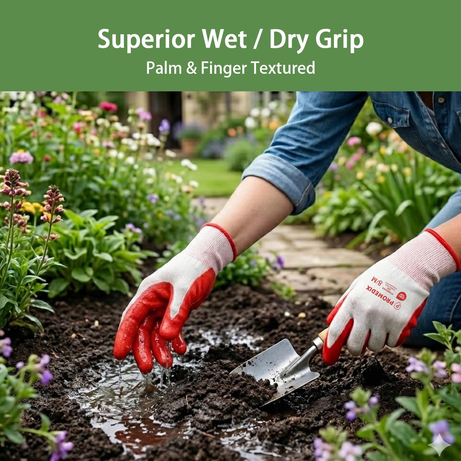 PROMEDIX P 4 Pairs Gardening Gloves for Women & Men, Breathable Nitrile Coated for Yard Working
