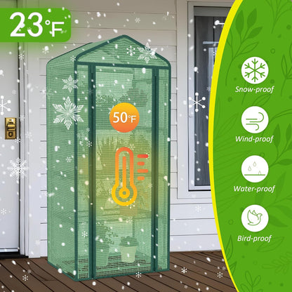4-Tier Mini Greenhouse Indoor Outdoor with Shelves, Portable Small Green House for Plants with Durable PE Cover & Zipper Door for Seed Starting, Balcony, Patio Garden