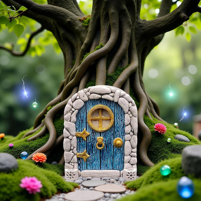 Blue Streak Archway Mini Fairy Garden Door for Tree, 3D Miniature Fairy Door for Fairytale Tiny House Doors, Bonsai Terrarium Micro Landscape Decoration Accessories Garden Miniatures