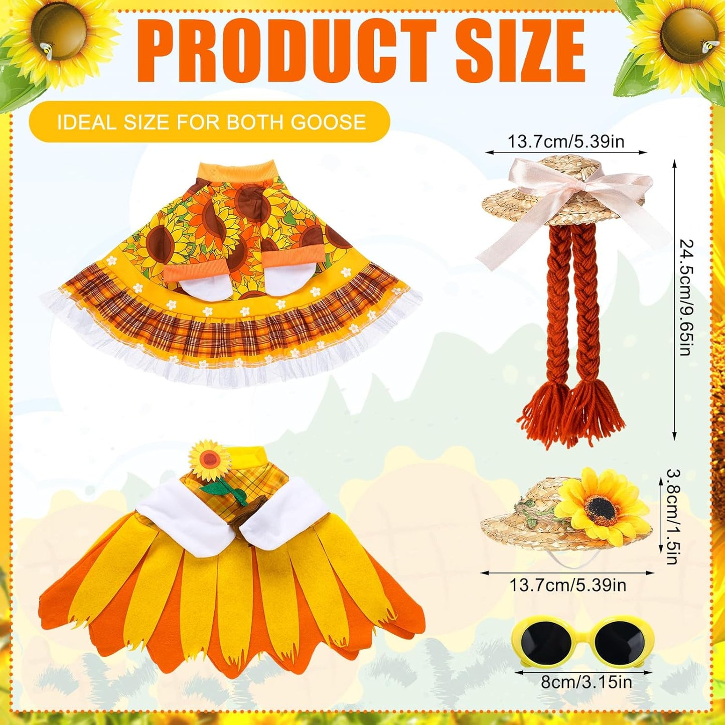 Abbylike 2 Set Fall Sunflower Porch Goose Outfit Sunflower Lawn Goose Costume 23'' Cement for Autumn Thanksgiving Yard Decor