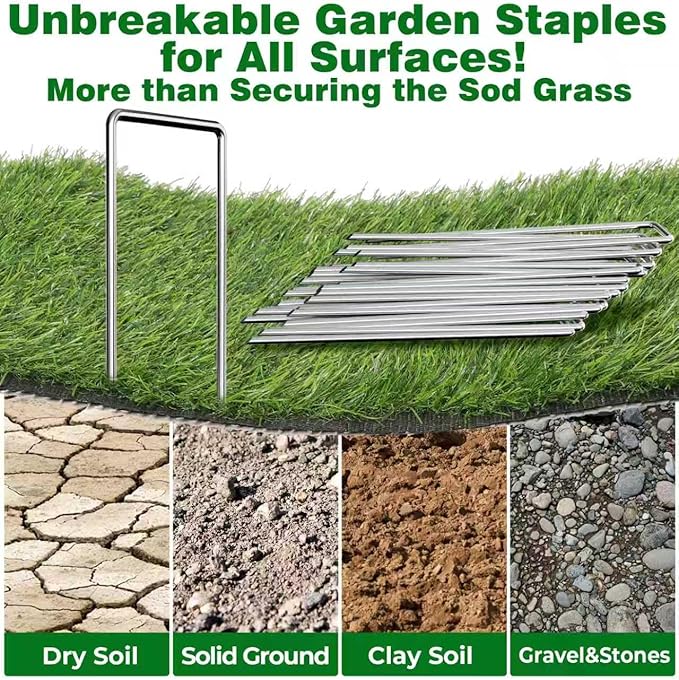 AMAGABELI GARDEN & HOME 6 Inch 100 Pack Galvanized Landscape Staples 11 Gauge Anti-Rust Heavy Duty Garden Staples Plant Cover Stakes U-Shaped Sod Pins Ground Fence Stakes for Weed Barrier Fabric
