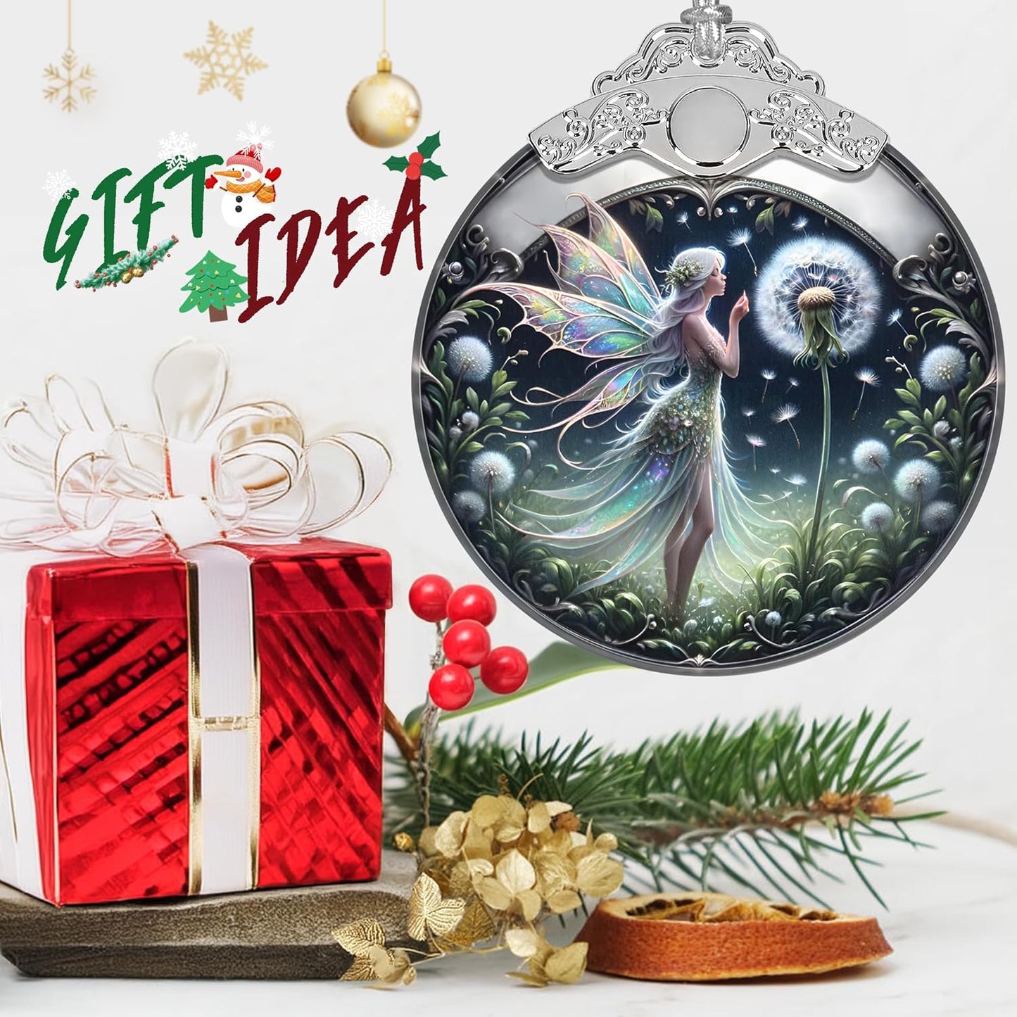 Stained Glass Dandelion Fairy Christmas Ornament - Holiday Home Decor - Tree Decoration - Gift Exchange Present Ideas