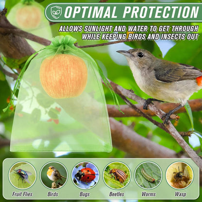 ANZNKU 100pcs 8x12 Inch Fruit Protection Bags, Fruit Bags for Fruit Trees, Green Mesh Cover Bag Garden Netting Pest Barrier for Tomato Mango Vegetables