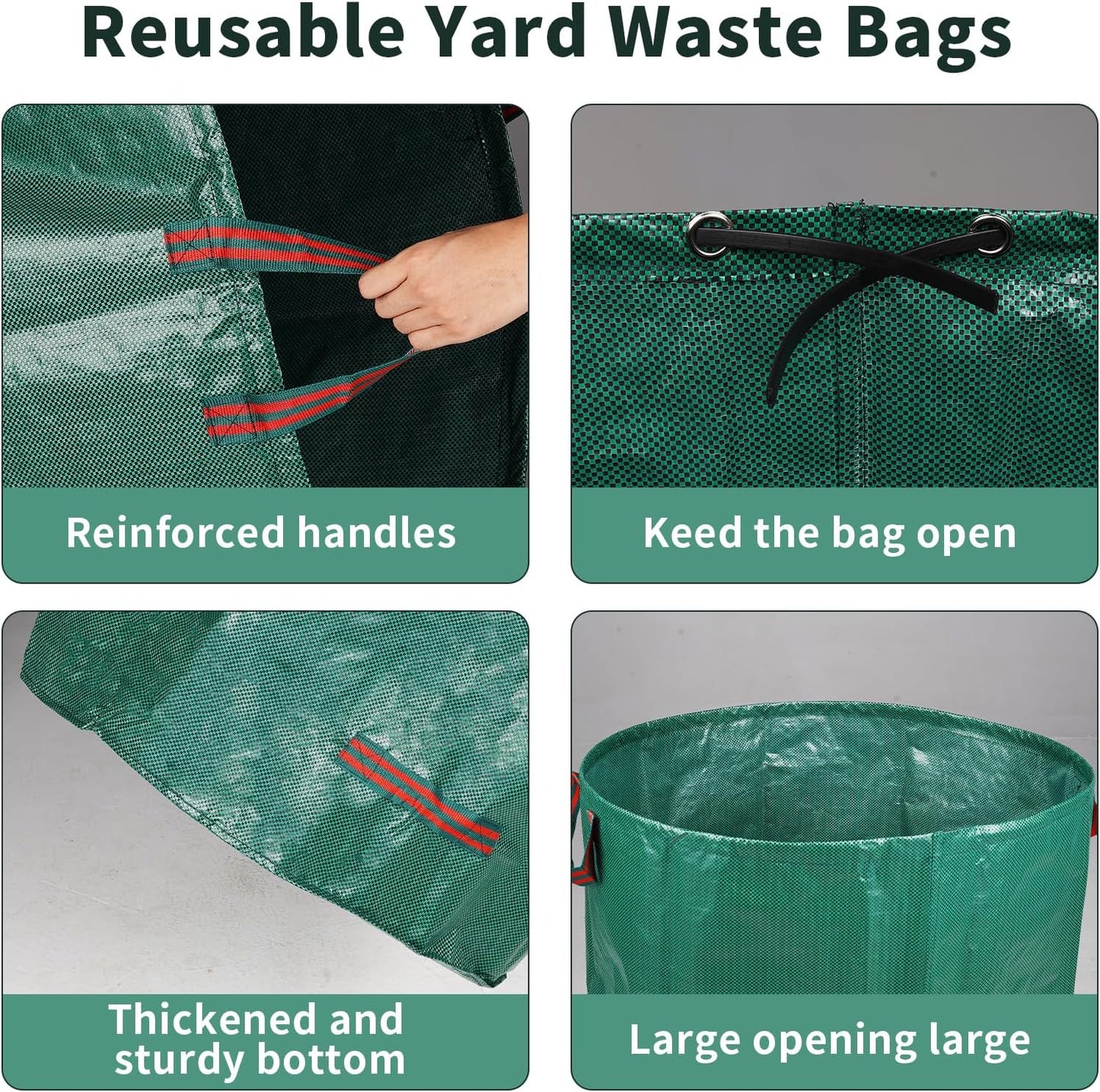 3 Pack Yard Waste Bags 72 Gallon Lawn and Leaf Bags, Reusable Heavy Duty Garden Bags for Collecting Leaves, Waste Container for Clean Up Outdoor Debris Leaves Grass Clippings