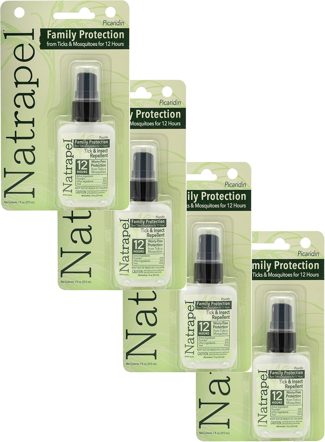 Natrapel Tick & Insect Repellent - Bug Spray with 20% Picaridin - Family Protection Against Mosquitoes, Ticks & More - Up to 12 Hours of Protection - 1 oz (4 Pack)