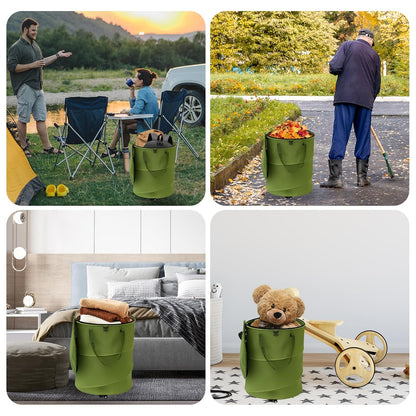 Reusable Lawn and Leaf Garden Bag, Collapsible/Pop Up Trash Can, 18x22 In Garbage Can and Recycling Bin with Lid for Home Storage, Laundry, Camping, Garden (2Pcs-Green 24 Gallons)