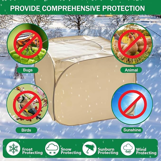 2 Pack Pop Up Plant Freeze Protection Covers, Shrub Frost Covers Outdoor Plant Protectors Frost Cloth Covers for Winter Protecting Fruit Potted and Shrub from Freezing Animals Eating(2 Pack 30x30x30")