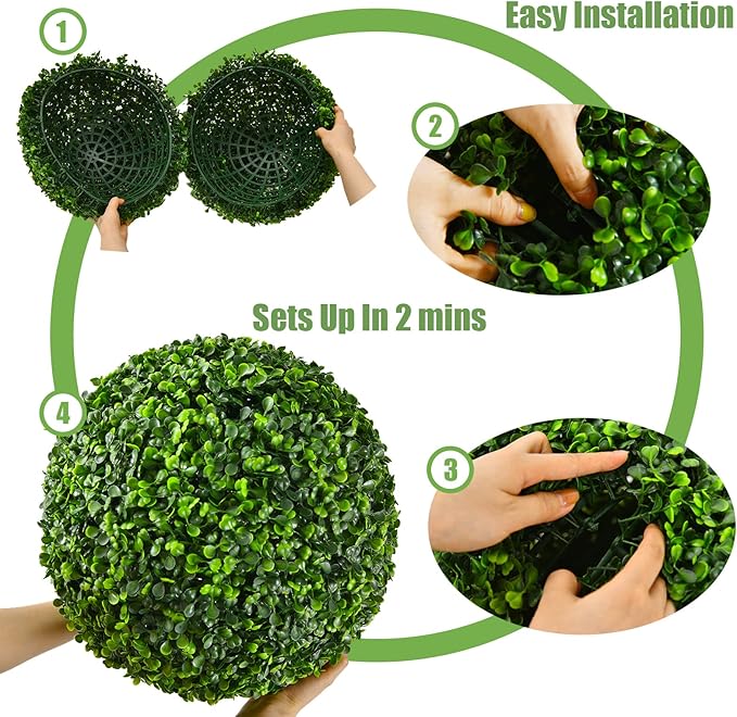 Goplus 2 PCS 15.7 Inch Artificial Plant Topiary Ball, Round Faux Boxwood Balls Outdoor, Garden Spheres Decorative for Front Door, Porch, Backyard, Balcony, Patio, Wedding and Home Décor