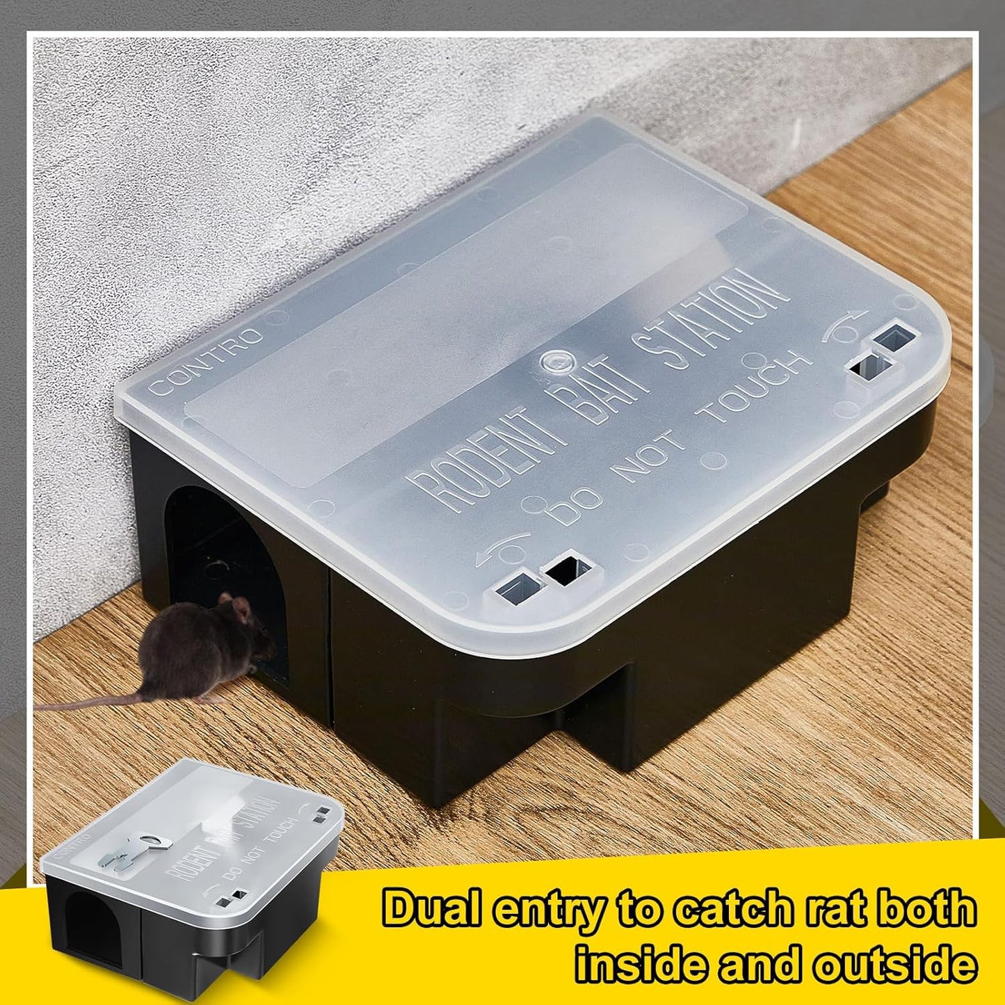 Qualirey 4 Pcs Rat Bait Station 8.86 x 7.28 x 3.62 Inches Rat Traps with Openable Lid, Blocks Boxes with Keys for Big Mouse, Keeps Children and Pets Safe Indoor & Outdoor, Bait Not Included (Clear)
