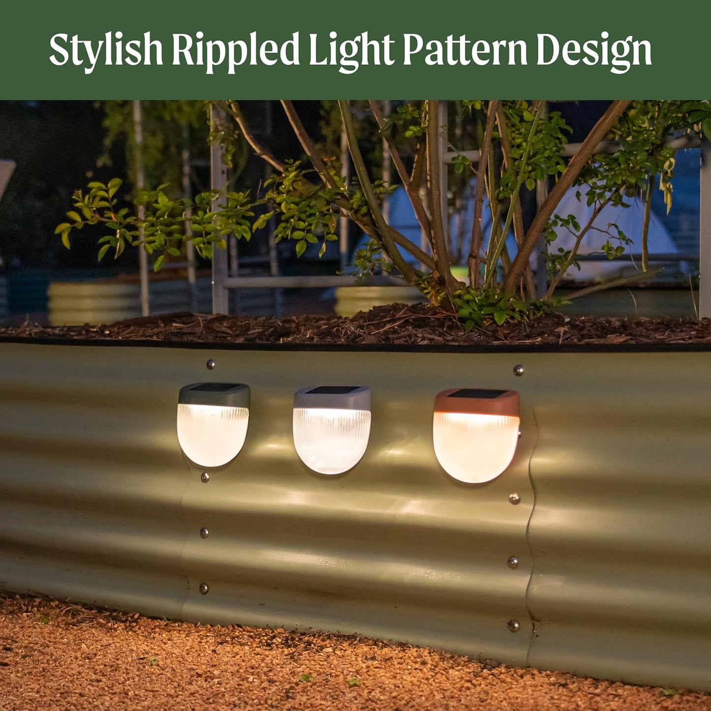 Vego garden Rippled Solar Garden Lights with Auto Sensors Magnetize Securely to Raised Beds, IPX4 Waterproof Outdoor LED Light for Patio & Yard Olive Green, 8 Pack