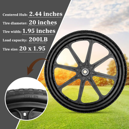 Upgraded 20" Flat Free Wheels Compatible with rubbermaid Wheelbarrow Tires, 20" Flat Free Tires with 5/8" Bearings Replacement for rubbermaid Cart Wheels/Big Wheel Utility Carts(5/8" Bearings)