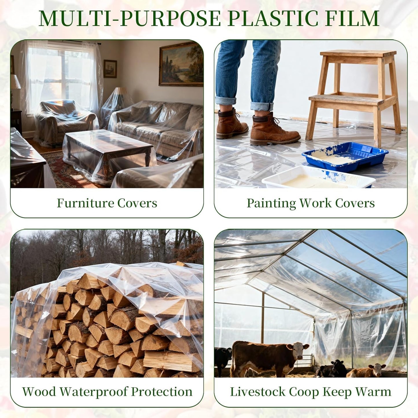 10x20 FT Greenhouse Plastic Sheeting,6 mil Transparent Greenhouse Film, UV Resistant Waterproof Plastic Covering for Winter, Polyethylene Greenhouse Covering for Farm, Garden,Agriculture