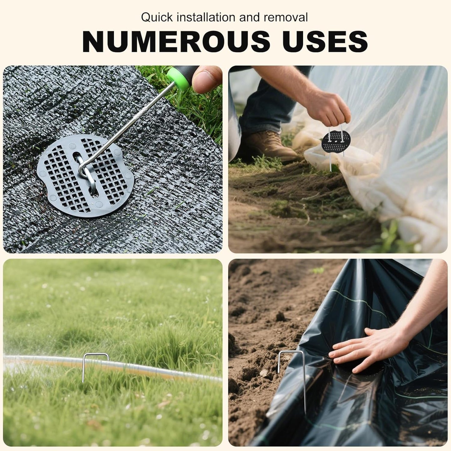 50 Pcs Landscape Staples Stakes+50 Gasket, 6 Inch Galvanized Garden Stakes, 11 Gauge U-Shaped Yard Stakes for Outdoor Decorations, Heavy Duty Ground Stakes for Landscape Securing Weed Barrier Fabric