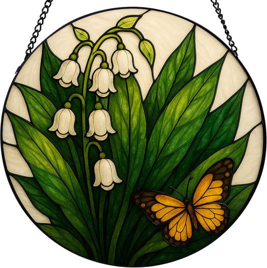 Lily of The Valley & Butterfly Stained Glass Suncatcher - Exquisite Sun Catchers for Windows with