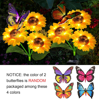 ANGMLN Solar Sunflower Outdoor Garden Lights, 2 Pack Solar Flower with Butterfly Waterproof Garden Decor, Gifts for Mom Grandma, Waterproof Decorative Lights for Pathways Patios and Yards Decorations