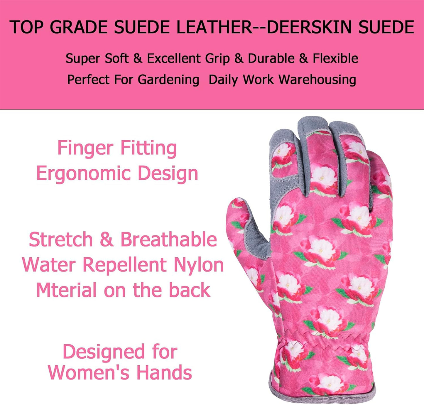SKYDEER Premium Genuine Deerskin Suede Women's Gardening Gloves, Ultra-Soft Padded, Comfort Fit for Work (SD6612/M)