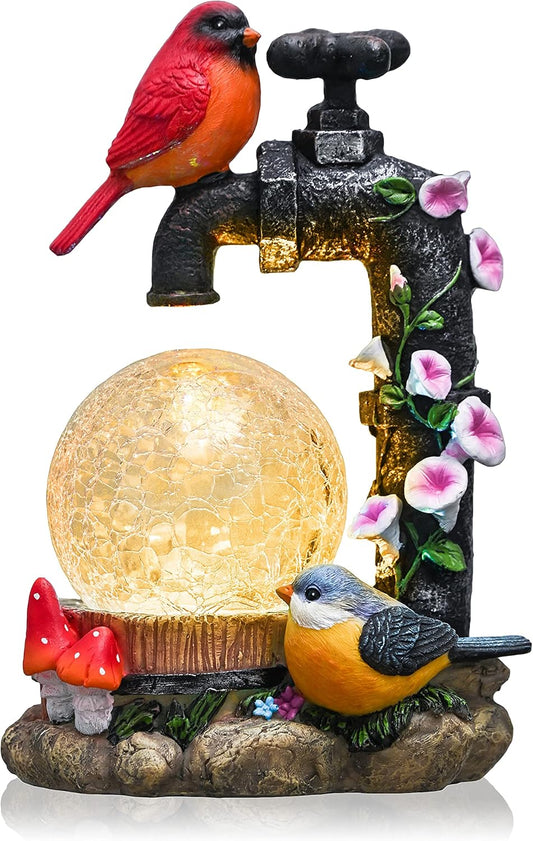 TERESA'S COLLECTIONS Garden Decor for Outside Red Cardinal Bird Statues with Outdoor Solar Lights, Resin Garden Sculptures & Statues for Lawn Porch Yard Decor, Valentines Gifts for Women Mom,8.3"
