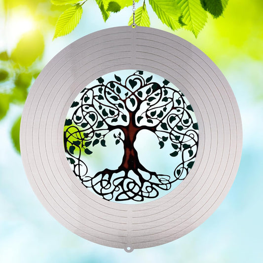 Garden Wind Spinners, 12 Inch 3D Stainless Steel Tree of Life Wind Spinner for Yard Garden Decoration Christmas Party Indoor and Outdoor Decoration