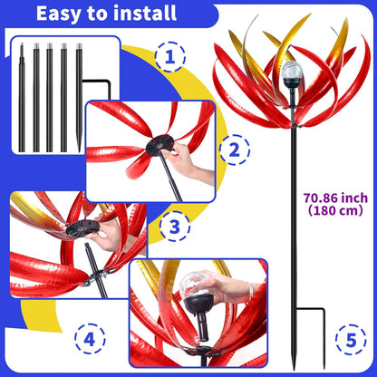 Large Solar Wind Spinners Outdoor for Yard Decor,70 inch Multi Color Tulip Wind Spinner,Outdoor Metal Wind Sculptures & Spinners with Stake,Wind Mill for Yard Art Lawn Garden Decor