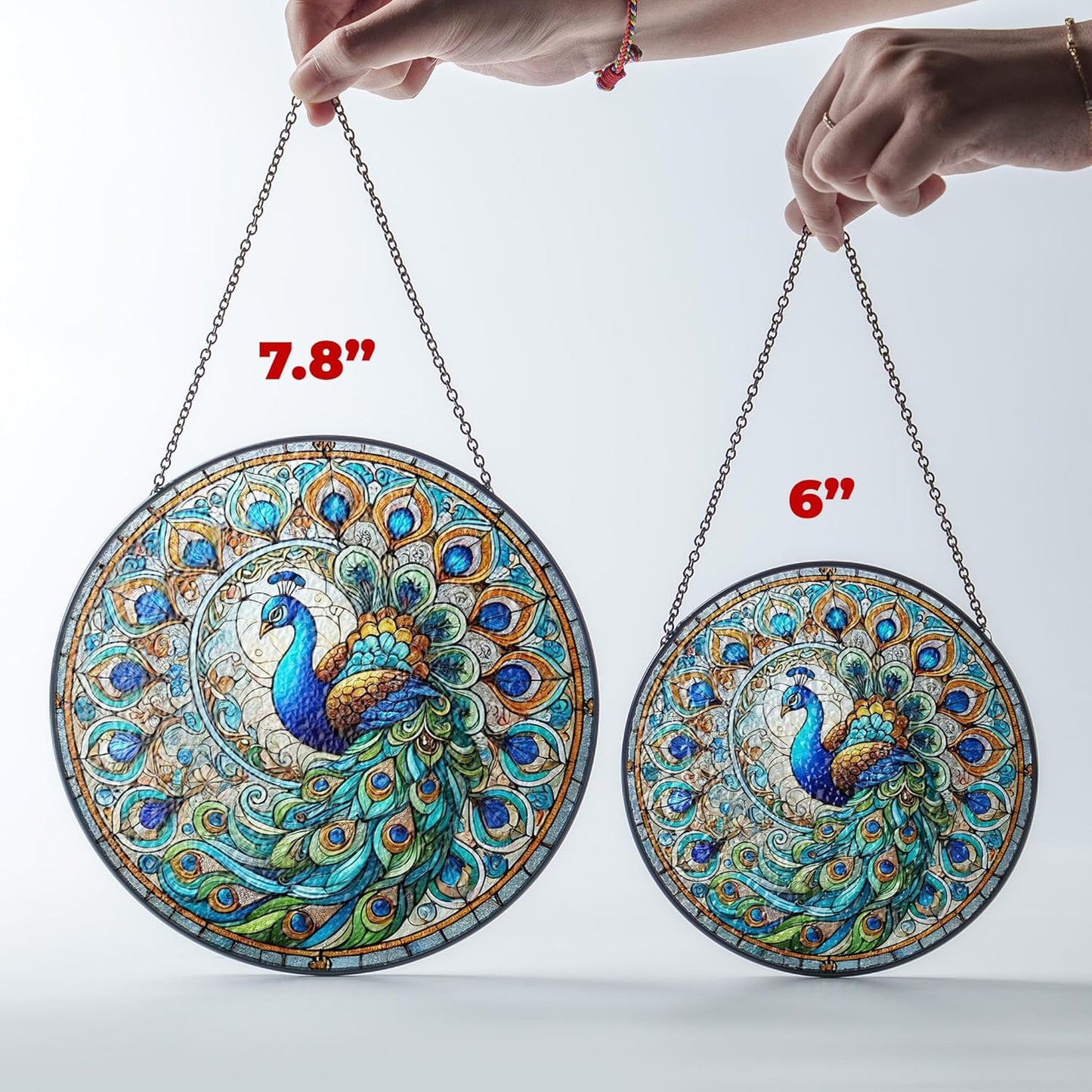 Personalized Peacock Stained Glass Suncatchers Wall Art Decor, Exotic Birds Sun Catcher Window Garden for Animal Peacock Lovers Women Mom Grandma, Painted Glass Panel Decor