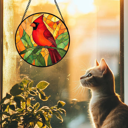 Stained Glass Window Hanging 4 Pcs Set Birds 6.3" - Cardinal Blue Jay Suncatcher Door Garden Sun Catcher Decor Birthday Christmas for Bird Lovers Mom Woman Nana Men
