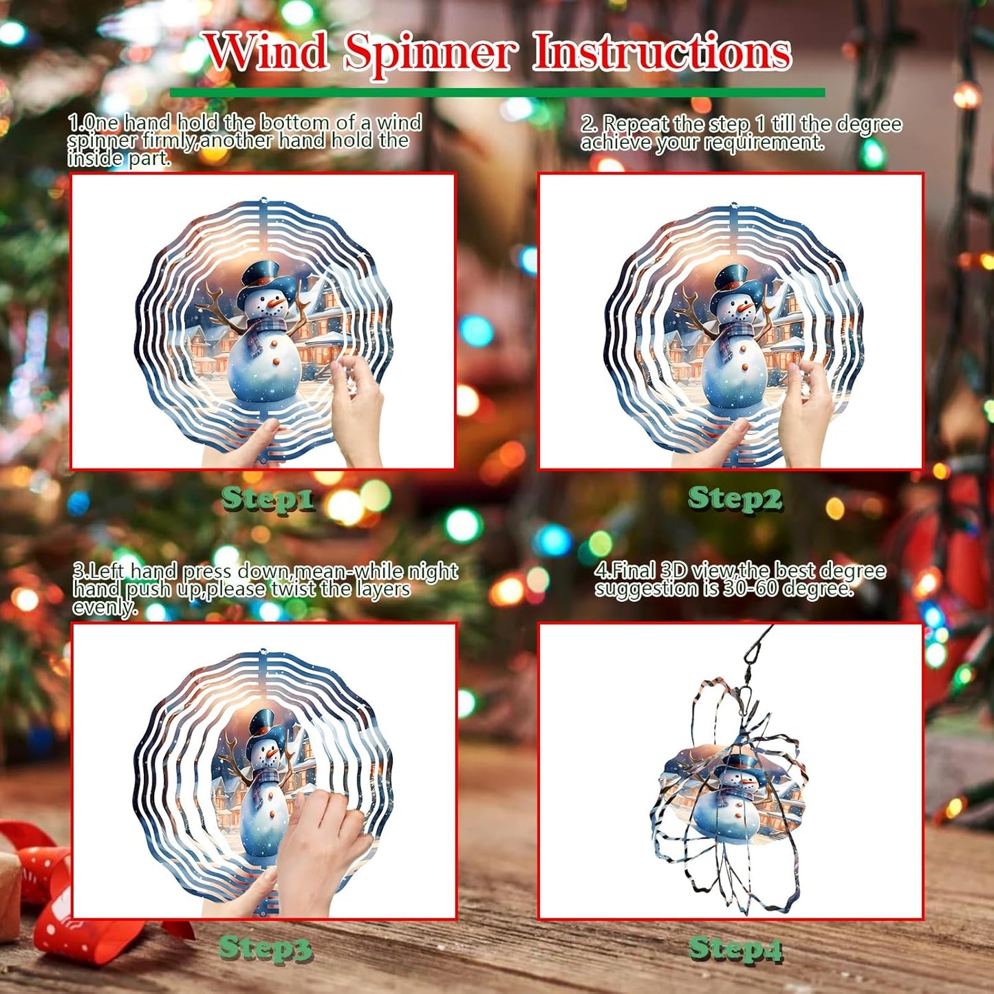 Snowman Christmas Wind Spinners for Yard and Garden 3D Stainless Steel Wind Spinner Unique Gift Outdoor Wind Spinner 10 inch 3D Xmas Wind Sculptures